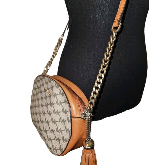 Michael Kors Ginny Small Oval Monogrammed Crossbody Bag Brown - Picture 2 of 13